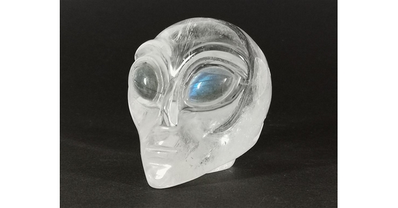 Quartz Alien Skull with Labradorite Eyes